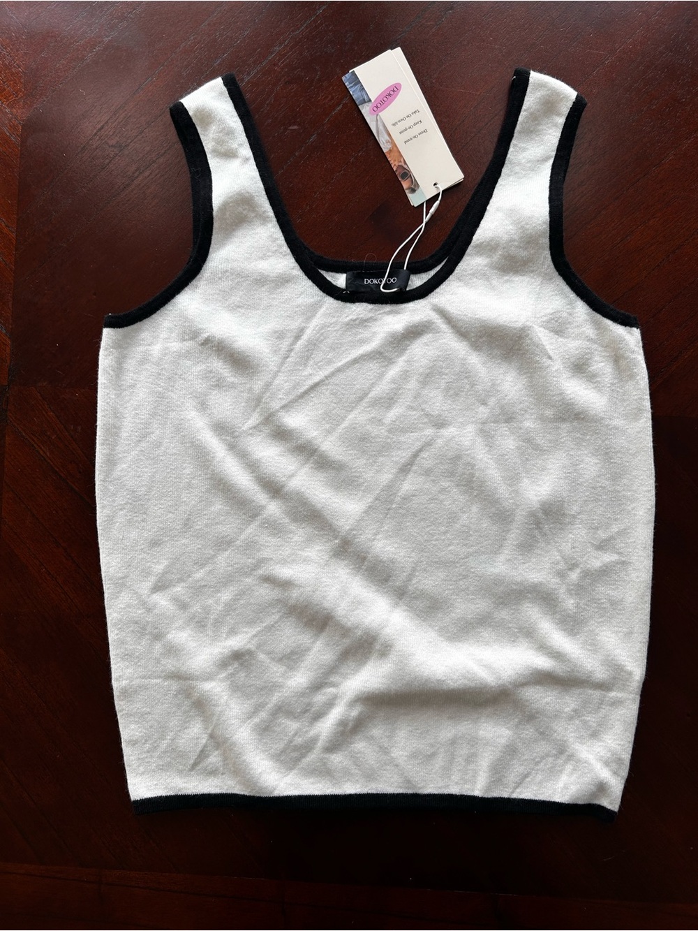 New Dokotoo White Tank Top with Black Trim - Women's Sleeveless Knit size L